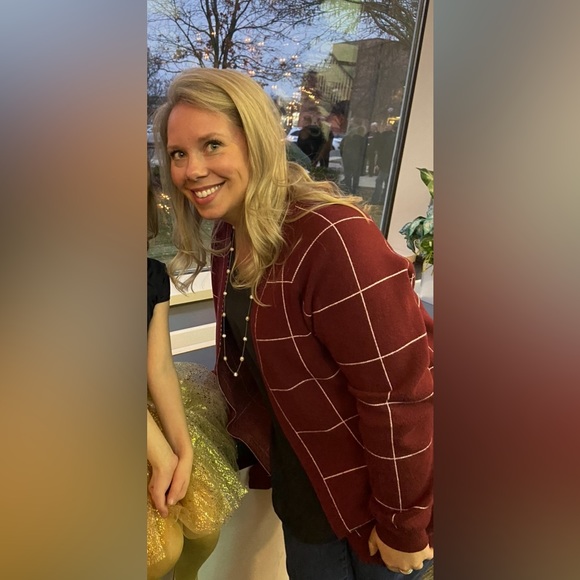 Burgundy women’s stripped cartigan size Large - Picture 4 of 4